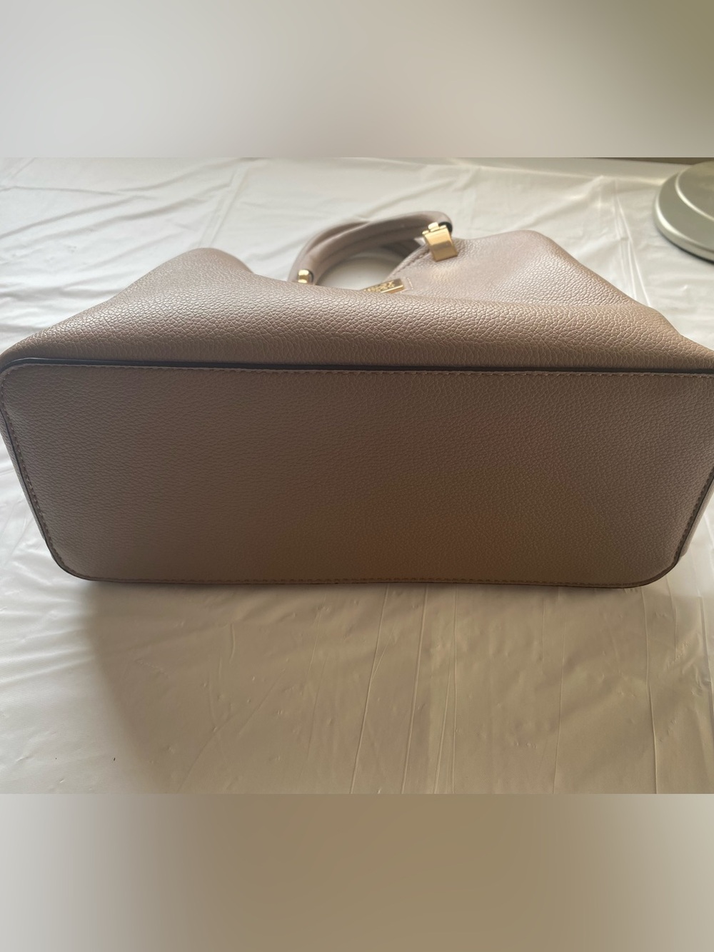 Badgley Mischka Taupe Pebbled Faux Leather Structured Satchel Handbag - Picture 3 of 12